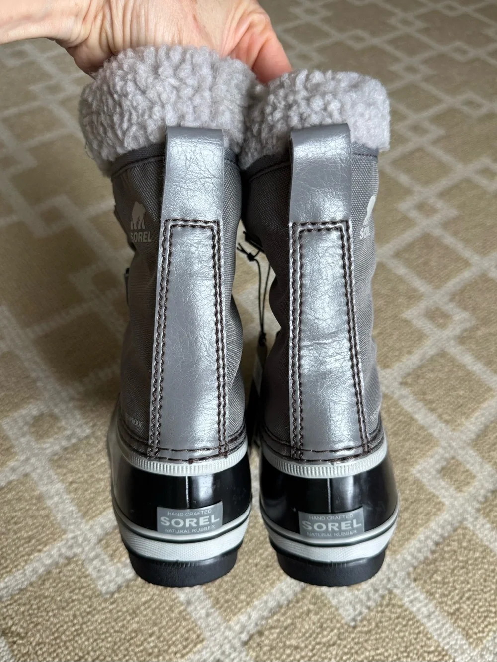 Sorel Yoot Pac Nylon Waterproof Snow Boots Quarry Dove Gray Black Kids Size 1